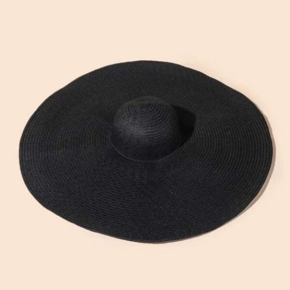 black  huge oversized wide brim straw hat - Picture 4 of 6